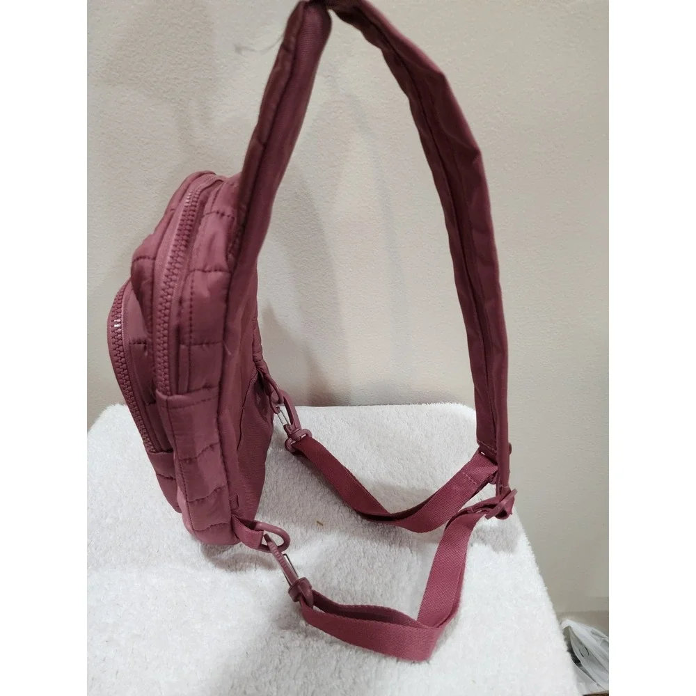 Reebok Quilted Sling Backpack Crossbody Bag Mauve Pink Puffer Athleisure Utility